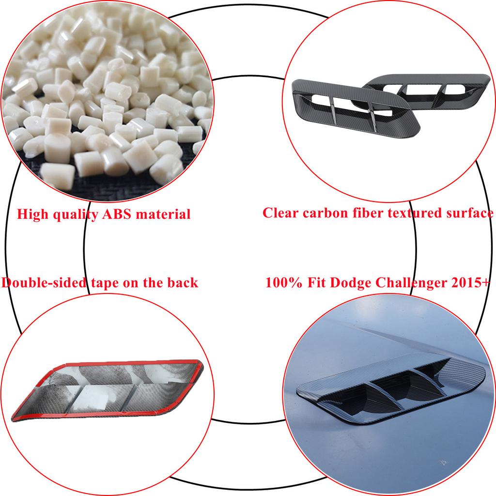 Car Engine Hood Air Inlet Outlet Intake Vent Decoration Cover Trim for Dodge Challenger 2015-  2022 Exterior