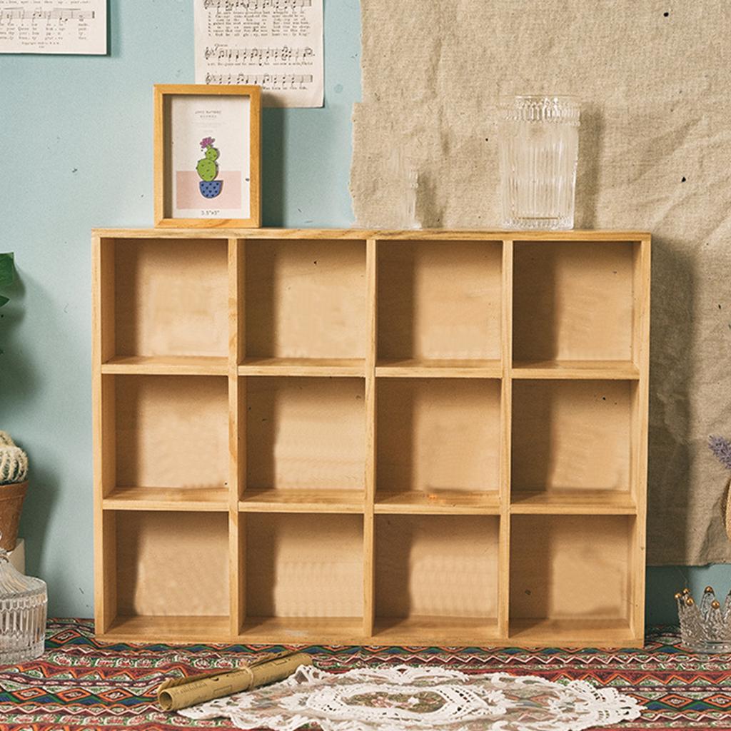 12 Grids Action Figure Wooden Storage Shelf Figure Wood Shadow Box Shelf Organizer for Bedroom