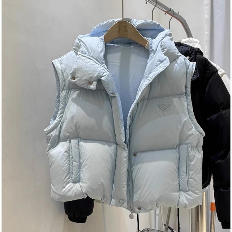 Winter Style Short Color Blue Detachable Sleeve Cotton Jacket With Bread Design For Women
