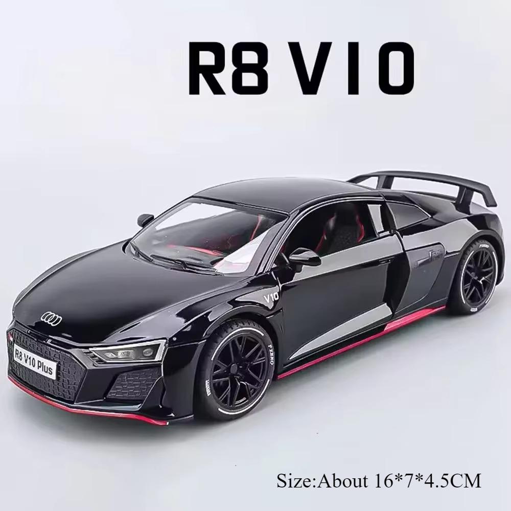 

1:24 R8 V10 Plus Rs7 Car Model Diecast Alloy Toys 4 Doors Opened With Sound Light Pull Back Miniature Vehices Fashion Home Decor