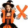 Women's Halloween Witch Long Gloves with Fake Nails - Dark Gothic Stretchy Gloves for Cosplay Party