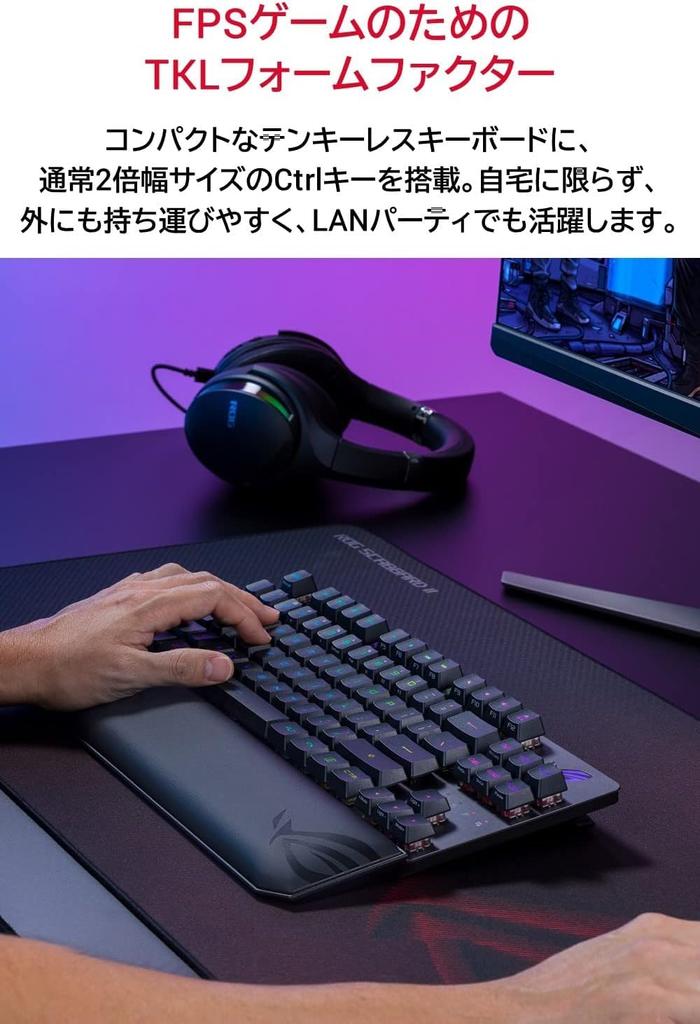 ASUS Gaming Keyboard ROG Strix Scope RX TKL Wireless Deluxe RX Mechanical Wrist Manufacturer 2 Year Warranty (Wireless/ROG Switch/2.4GHz