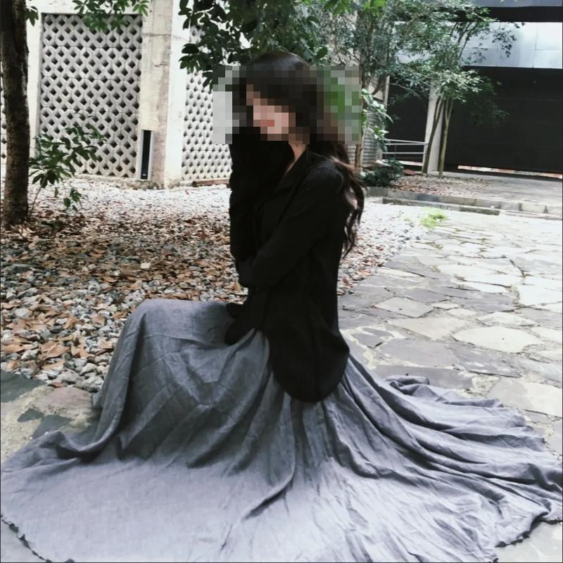 Gonna lunga in vita elastica stile bohémien con bordo in foglia di loto per donna