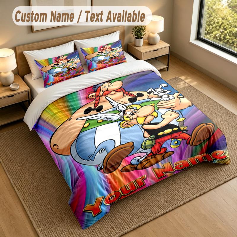 Individuelles Namens-Text Bettwäsche-Set 3-teilig, Asterix & Obelix 1 Bettbezug 2 Kissenbezüge Weiche Bettwäsche Als Geschenk