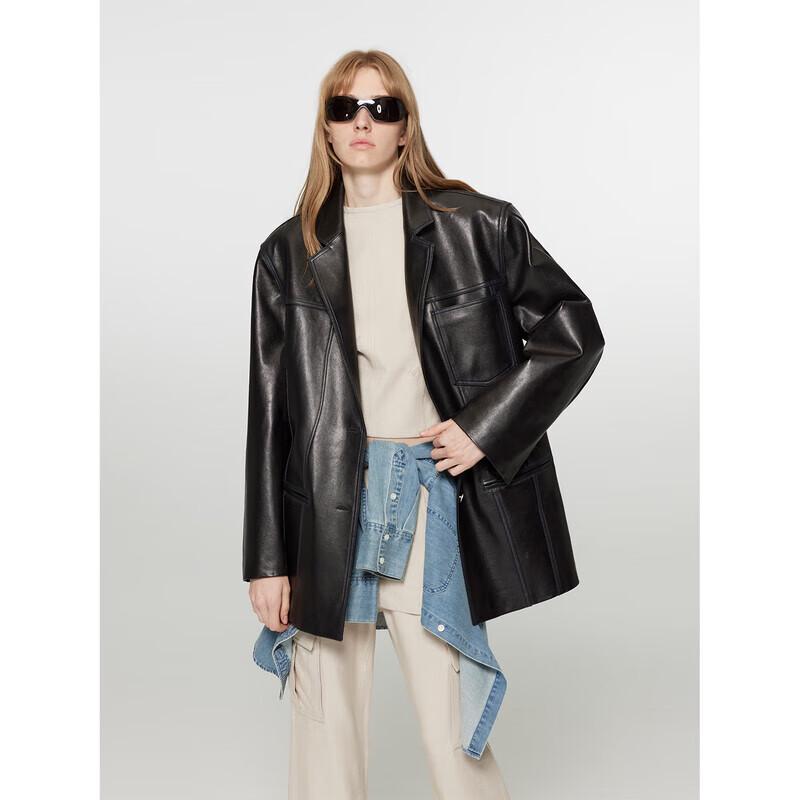 Fuzhien Premium Vintage Leather Blazer Jacket for Women