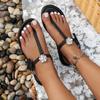 Large size rhinestone flower beach vacation slippers women's summer new style flat toe women's sandals