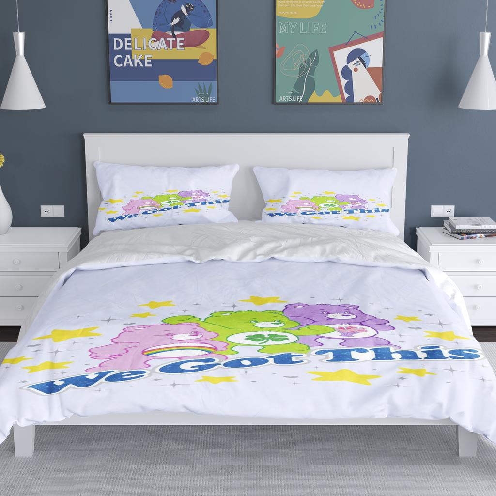 Tecknade Flickor Anime Care Bears Påslakan Set Kawaii Täckeöverdrag Örngott Set Barn Sängkläder Set Dekor Full Queen Size