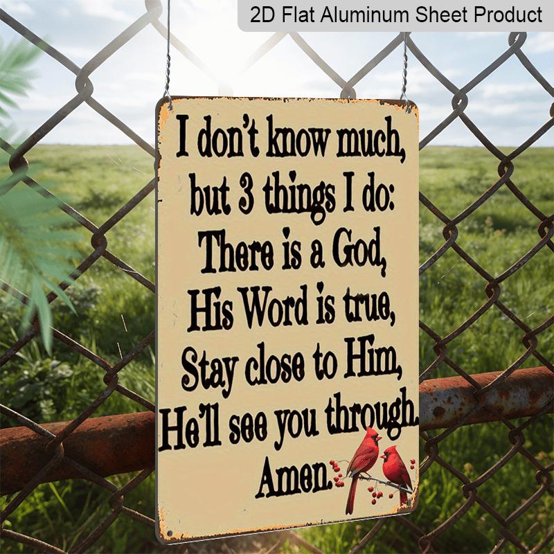 2D Flat, 11.8x7.87Inch Retro Metal Wall Sign with Religious Inspirational Quote & Cardinal Bird Design - Rustic Farmhouse Home Decor for Living Room
