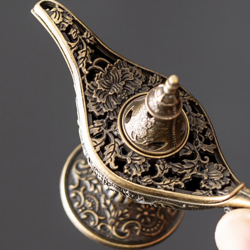 1 Stück Aladdin-Lampe Form Heimdeko Räuchergefäß Zuhause Aufwendiges Blumendesign Weihnachtsgeschenke