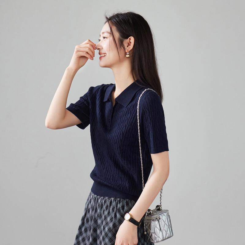 SOFSIL Women s Old Money Style Wool Blend Cable Knit Polo T-Shirt L