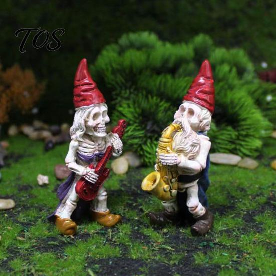 Gothic Lawn Ornaments Halloween Skeleton Gnome Musician Resin Figurine, Hand-Painted Statue with Guitar Hand Painted Crafts Saxophone, Mini