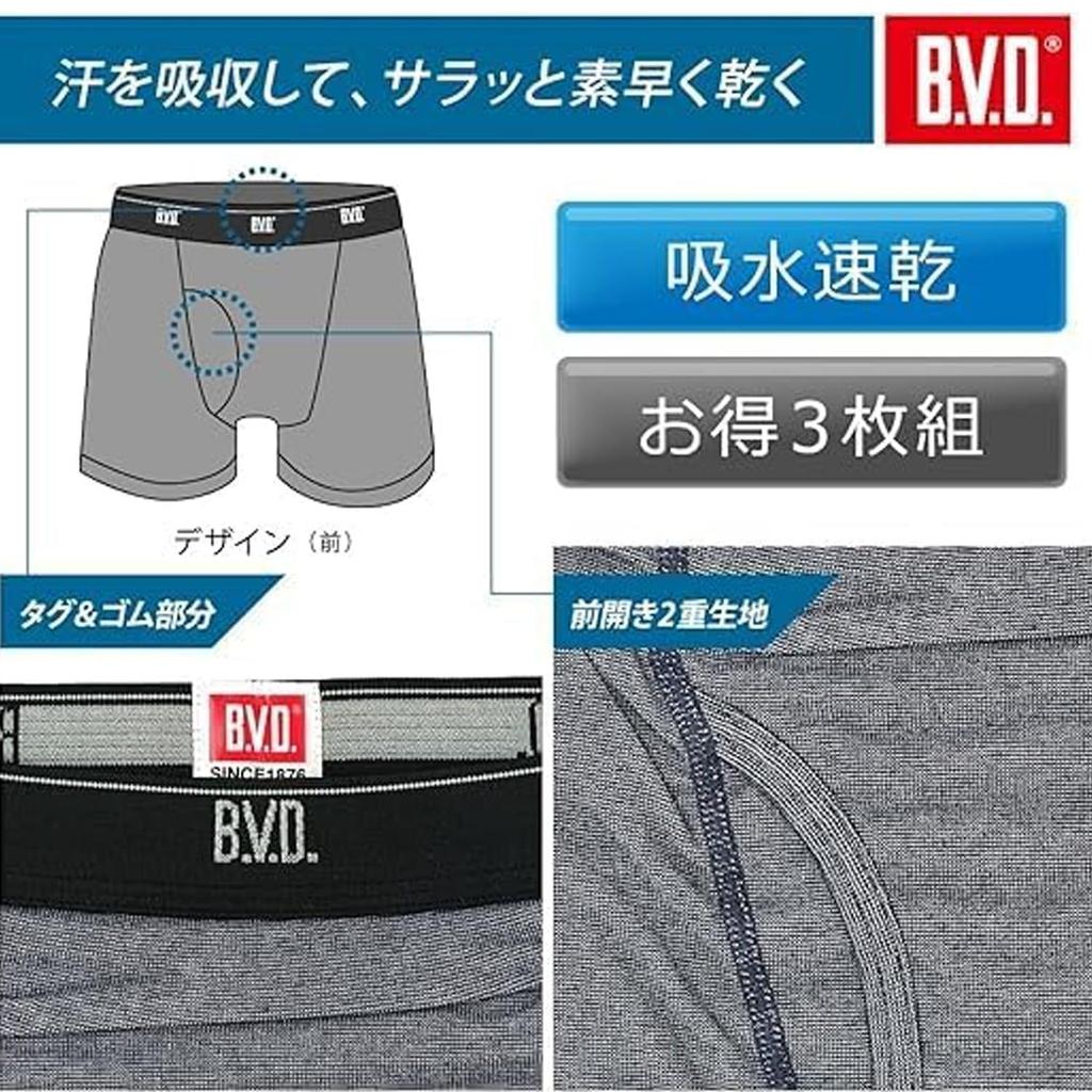 Boxer Front Loose All Size M B.V.D. Men's 3-Pack Briefs, Opening, Moisture-Wicking, Quick-Drying, Fit, Season, Black,