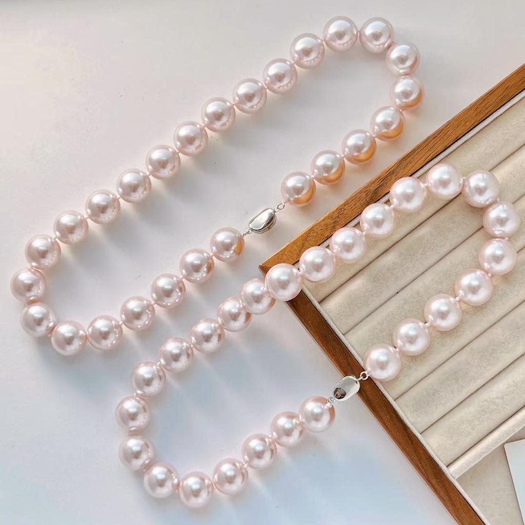 16Mm Vintage Haute Couture Large Grain Manta Rose Faux Crystal Pearl Necklace Collarbone Sweater Chain