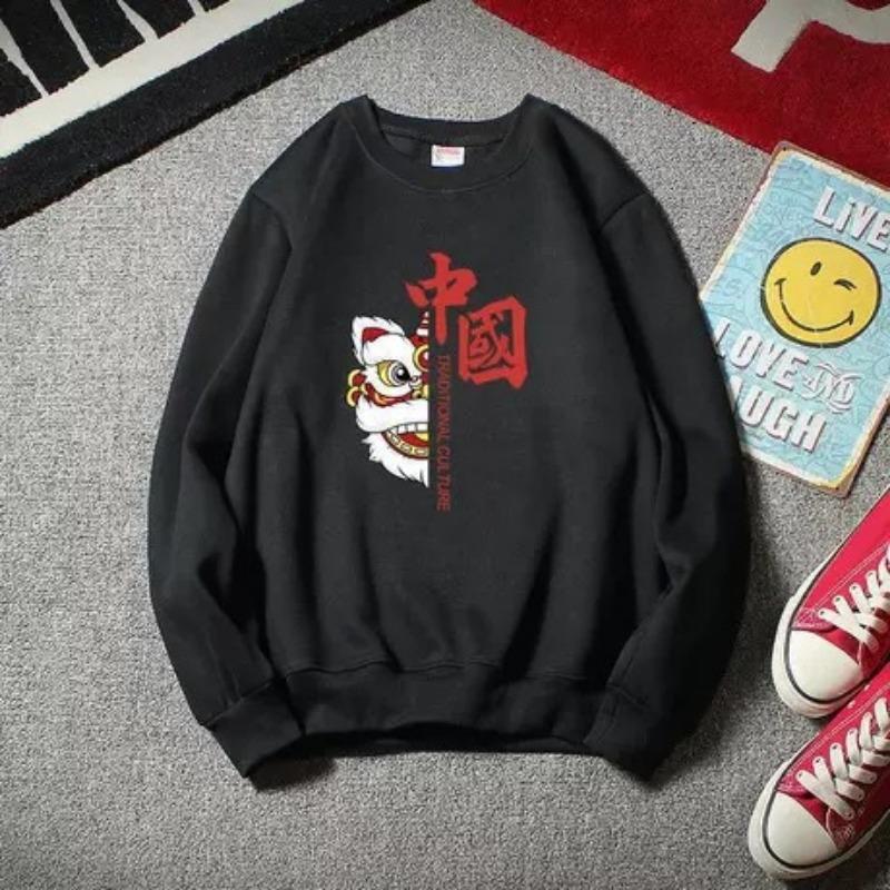 Spring and Autumn New Style National Fashion Sweater Men's Loose Pullover Round Neck Jacket Ins Trendy Velvet Top Long Sleeve