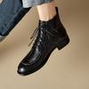 Fashion NEW Autumn/Winter Women Boots Genuine Leather Shoes for Women Round Toe Chunky Heel Shoes Lace-up Ankle Boots Black Modern Boots