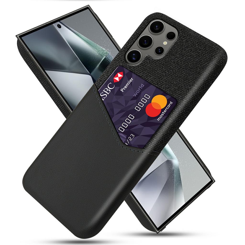 For Samsung Galaxy S25 Ultra Case PU Leather Card Slot Cloth Texture Hard PC Phone Cover