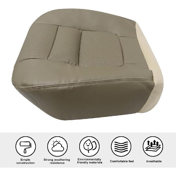 SecosAutoparts Driver Side Bottom Replacement Leather Seat Cover Parchment Tan Compatible with Ford F250 F350 F450 F550 Lariat 2001