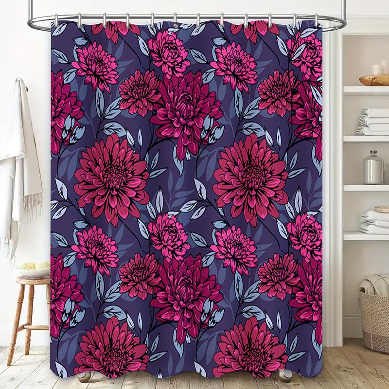 Beautiful Pink Floral Shower Curtain Set for Bathroom Decor Waterproof Fabric with Hook Rings Various Size Options Available
