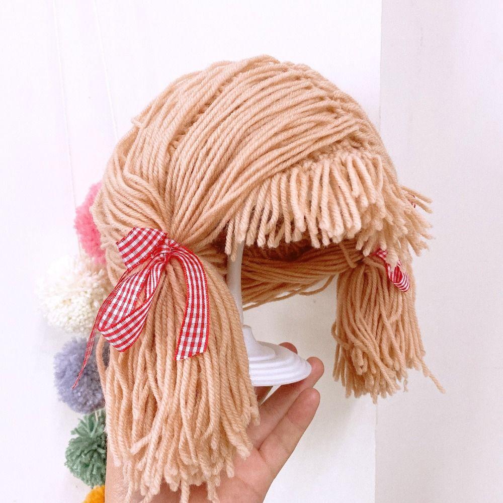 Bangs Baby Gebreide Muts met Vlechtjes Pruik Bevestigd Kinder Cosplay Haar Kap voor Baby Meisjes