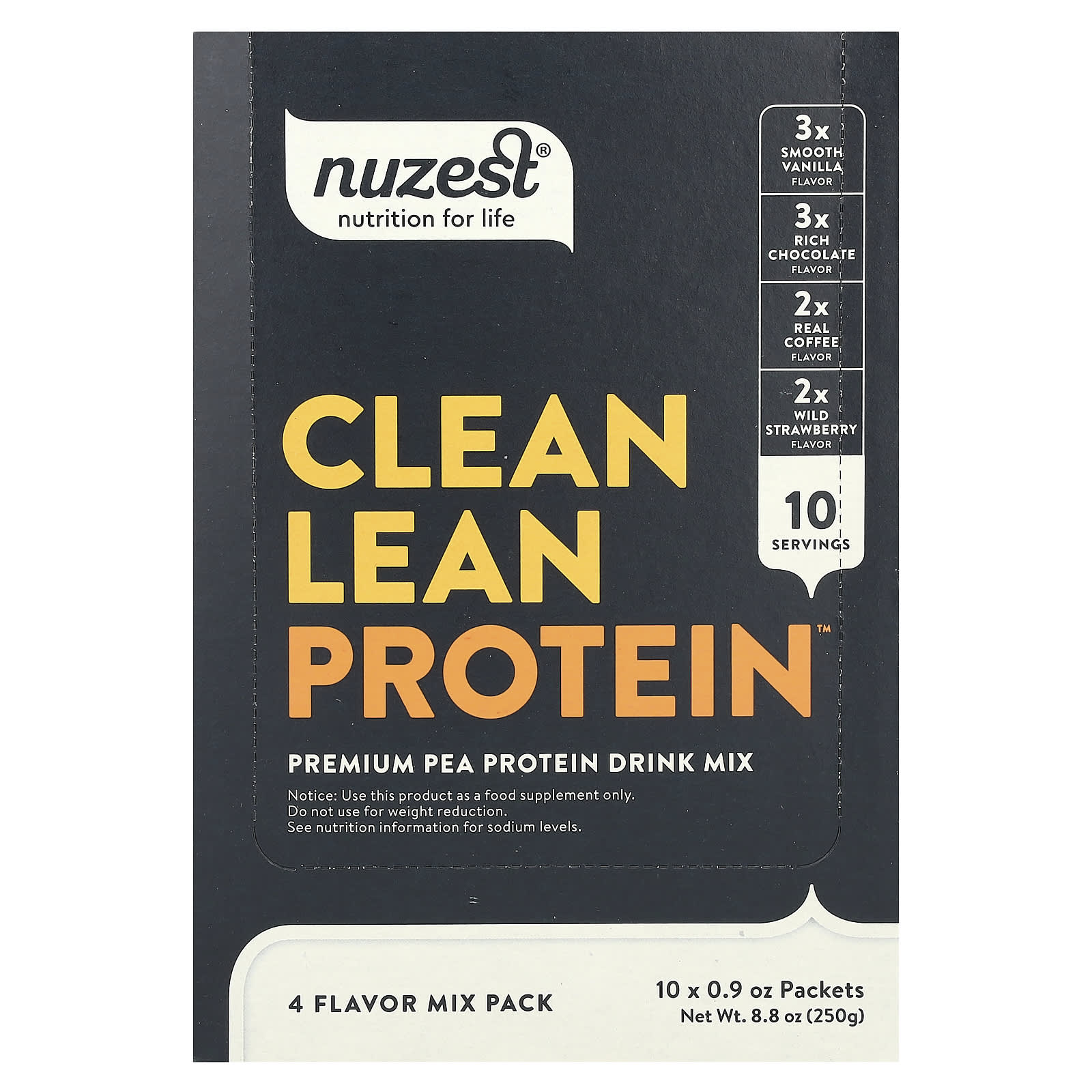 

Nuzest, Clean Lean Protein, 4 Flavor Mix Packs, 10 Packets, 0.9 oz (25 g) Per Pack