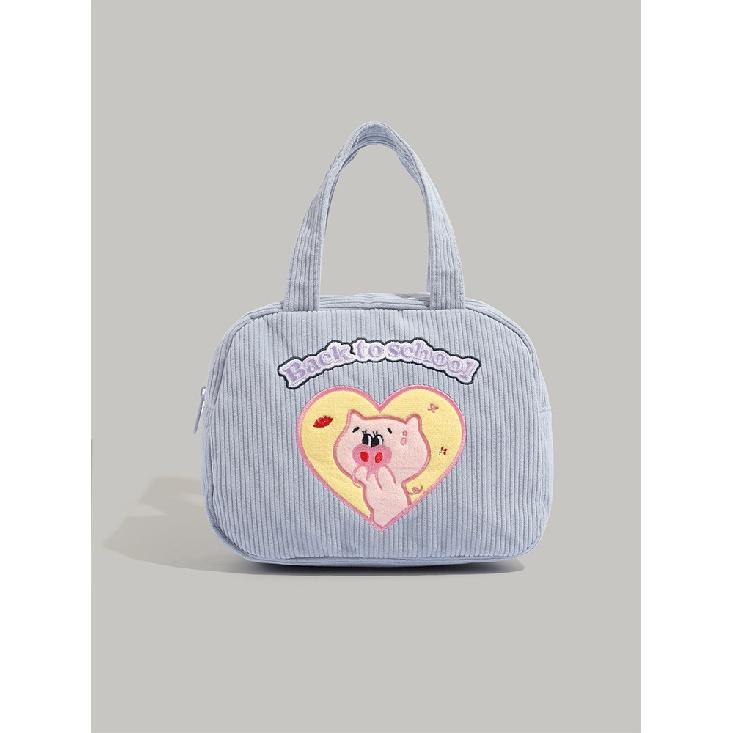 Korean-style women s bag 2025 new spring-summer cartoon lunch bag cute embroidered handbag commuter tote bag синий