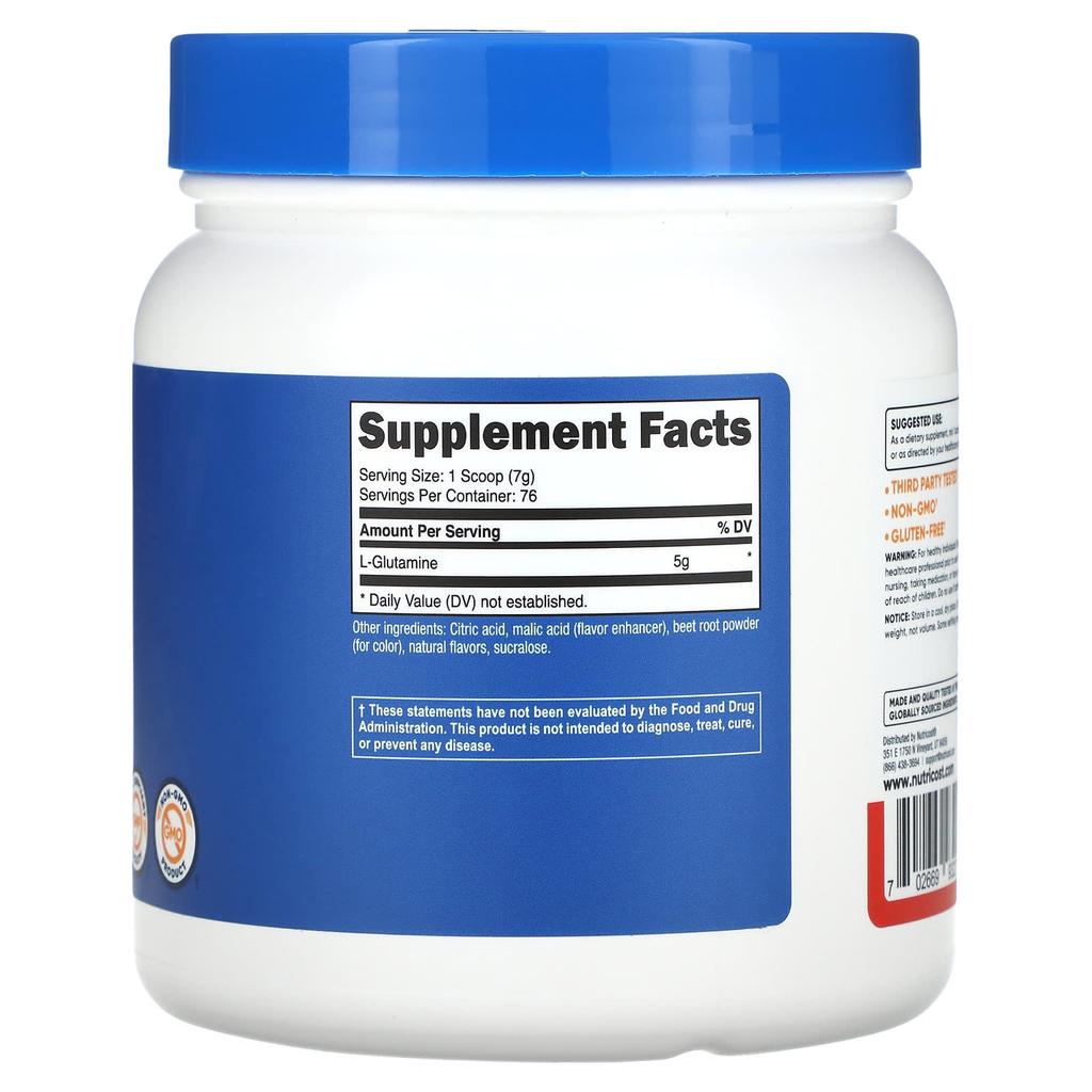 Nutricost L-Glutamine, Fruit Punch, 17.9 Oz (500 G)