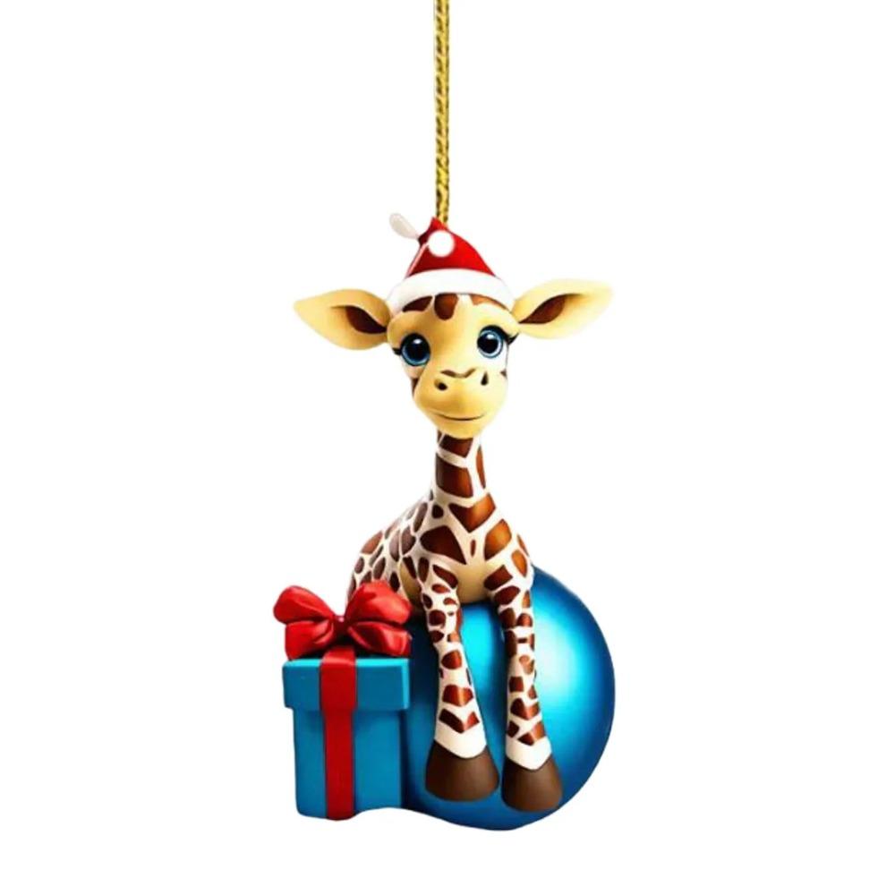 5pcs Creative Christmas Tree Pendant Cartoon Giraffe Pattern Home Decoration Christmas Ornament