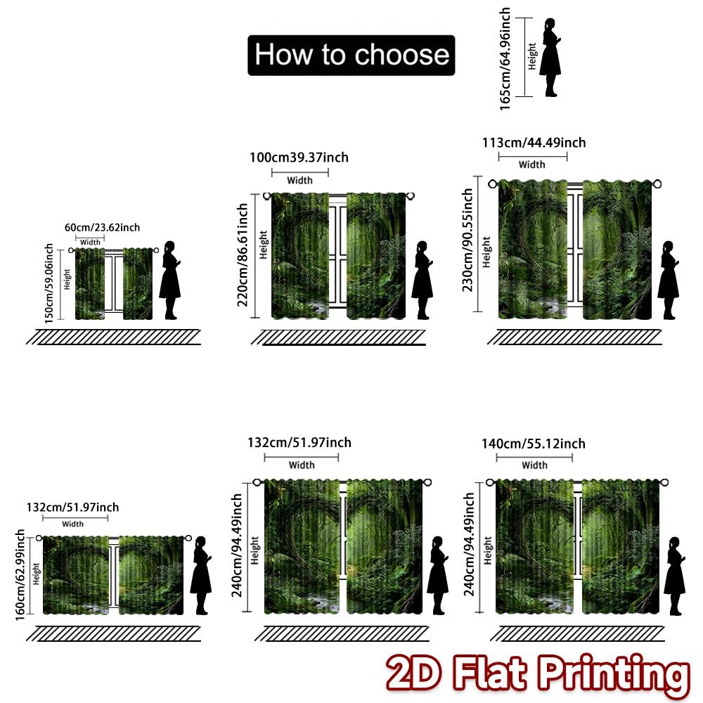 2D Flat Printing 2pcs Curtain Window Curtains Forest Heart Path Digital Printed Polyester Drapes Festive Curtains Perfect for