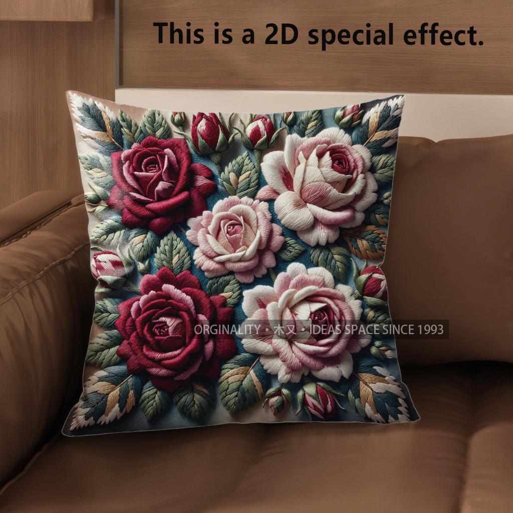 

2D Vintage Embossed Rose Floral Throw Pillow Covers Pattern Cushion Cover Suitable For Sofa Bedroom Car Pillow Cover 40x40cm