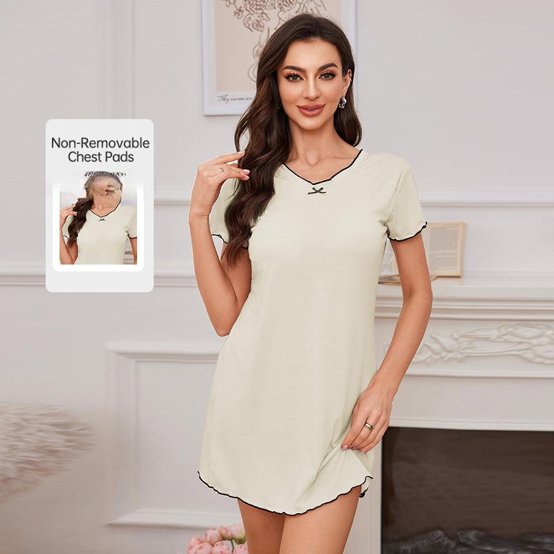 

Летнее женское платье для сна с V-образным вырезом. Сексуальное платье с коротким рукавом однотонной расцветки, которое можно носить на улице. XXXL абрикосовый