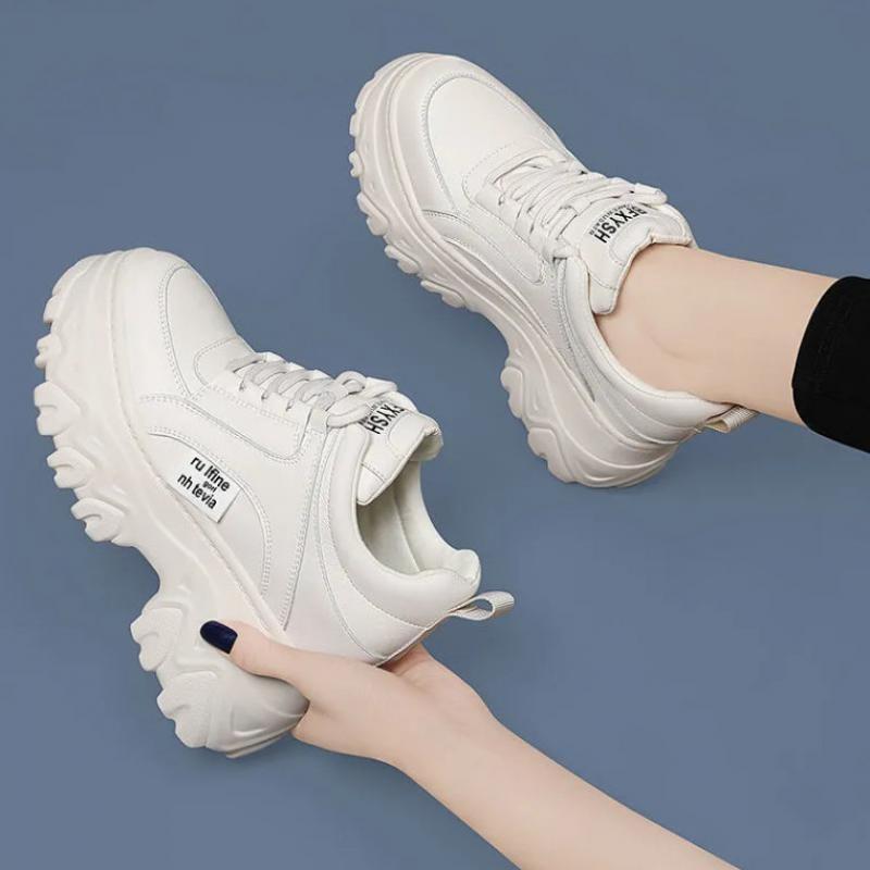 High Platform Sneakers for Women Black Leather Sneakers Women Chunky Sneakers Thick Sole Casual Shoes Women Height Increase Shoe