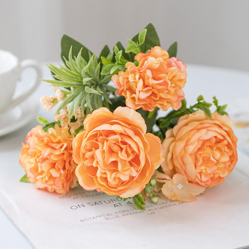 1Pc 5 Forks Bulbous Chrysanthemum Peony Festival Diy Accessory Home Floral Arrangement Wedding Bouquets Decor Artificial Flowers