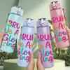 1PC Bruh We Are Glowing Rainbow Text 750ml Color Plastic Sports Water Bottle Leakproof Flip Straw Lid Suitable for Sports Office Home Use