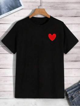 Valentines Mens Clothes Heart Graphic Print Black TShirt, Unisex Casual Crew Neck Tshirt Ligh