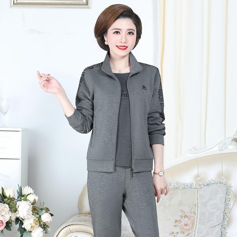 

Стильная повседневная спортивная одежда для мамы на весну и осень: Трендовый омолаживающий набор-тройка для женщин среднего возраста XXL