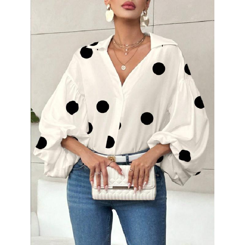 2026 New Fashion Casual Women's Polka Dot Loose Bubble Long Sleeve Loose Top