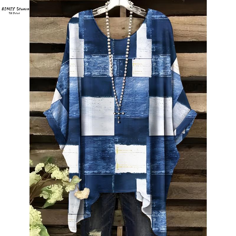 T-shirt Bohemian Chic Oversize Semplice Vintage con Stampa Floreale Orlo Irregolare Girocollo Abbigliamento da Donna alla Moda e Versatile