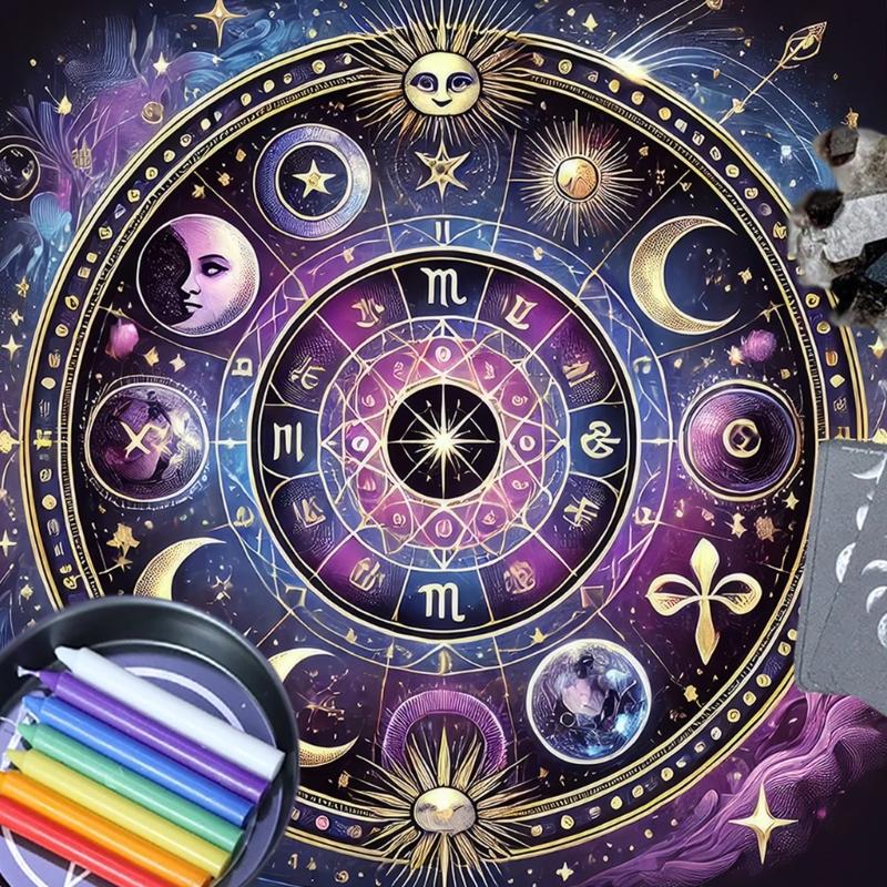 Sun Moon Pattern Astrology Tablecloth Altars Cloth Square Divinations Card Table Cloth Witchcrafts Deck Cloth