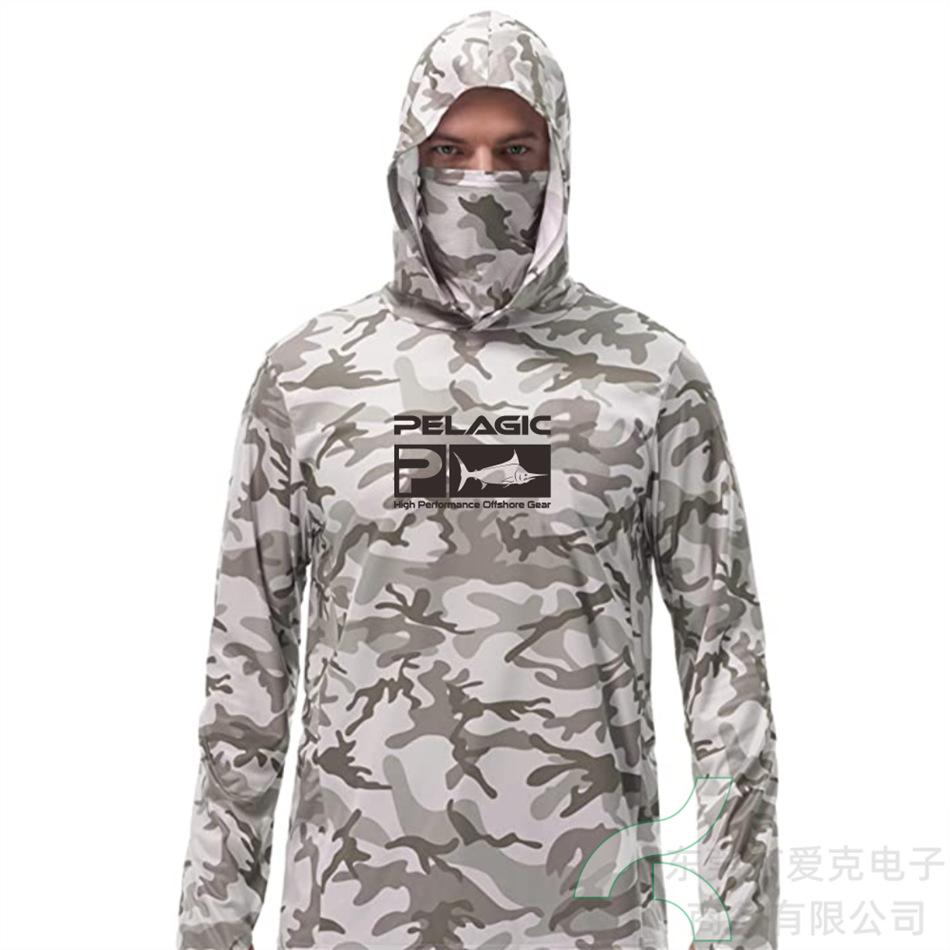 Pelagic Fishing Suit Summer Sportswear Men's Hooded Mask Fishing Shirt Quick-Drying Breathable T-Shirt