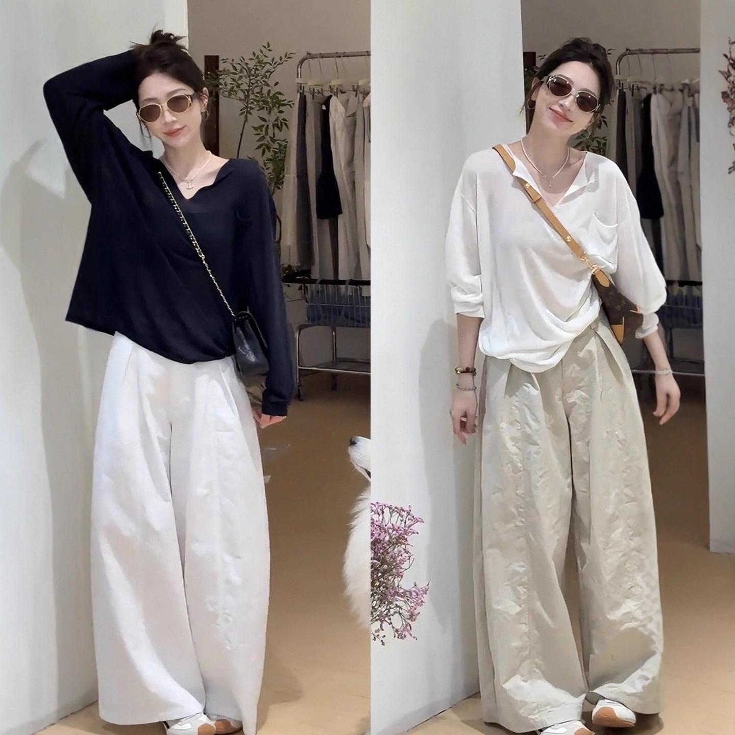 

Стильный осенний наряд большого размера: Комплект из расслабленного топа с длинным рукавом и брюк широкого кроя XXXL [For 145-160 lbs]