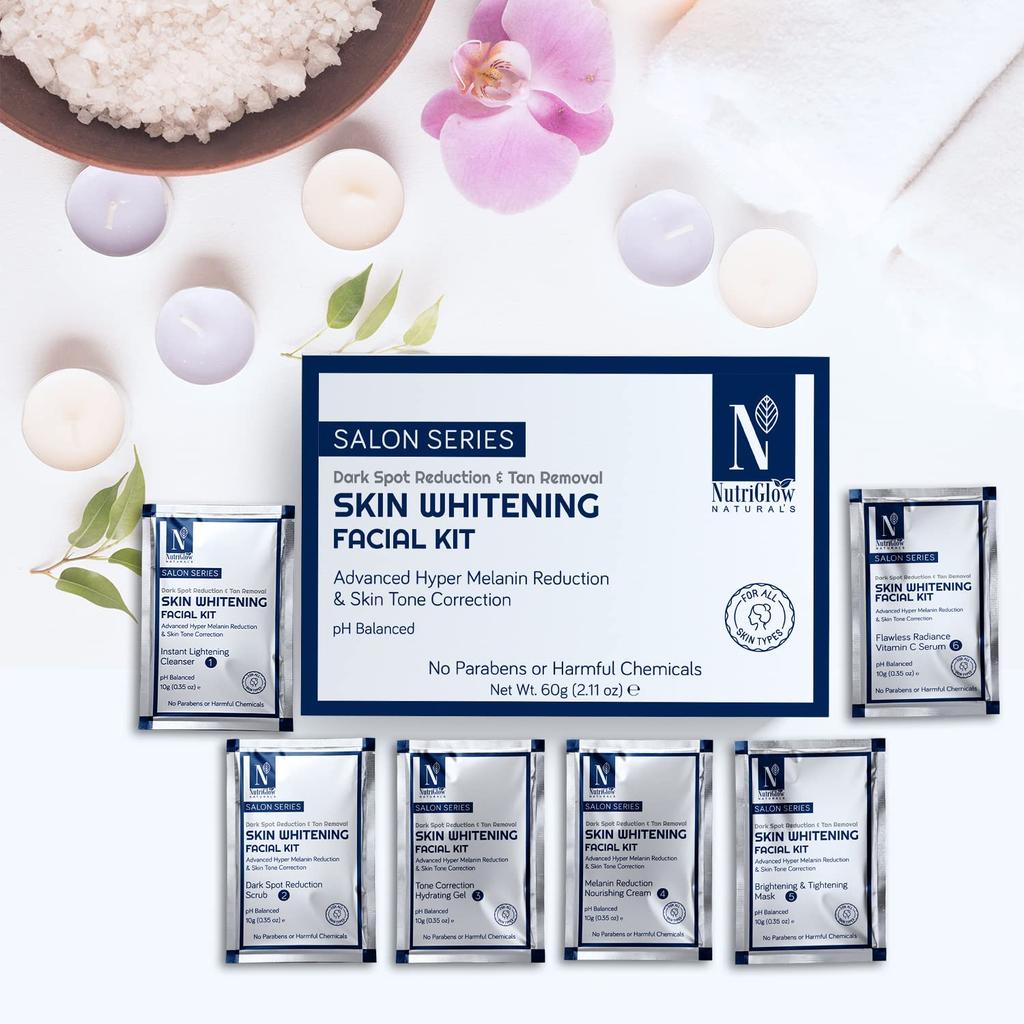 NutriGlow NATURAL'S Advance Pro Formula Wine & Skin Whitening Facial Kit For Dark Spot Reduction & Tan Removal pH Balance - 60gm Each 2 X 60 G