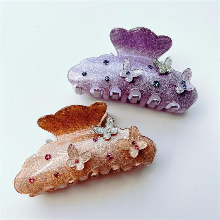 

Rhinestone Flower Acetate Hair Claw Clip - Heavy Duty, Girly Hair Accessory for Women