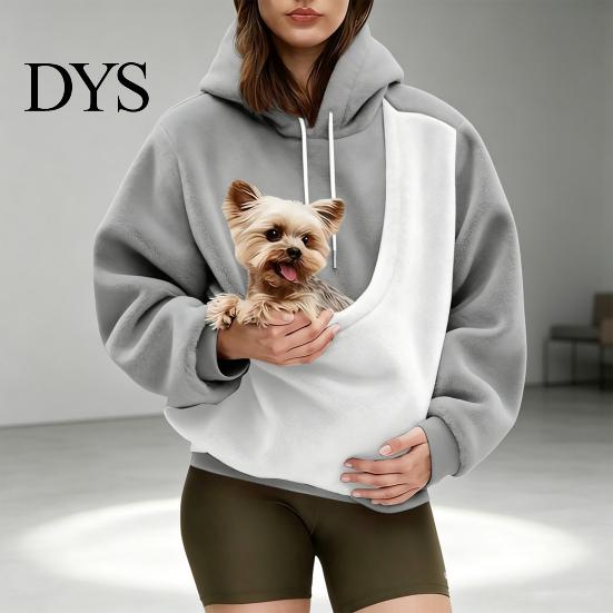 Husdjursvänlig Lounge Huvtröja med Ficka Huvtröja, Överdimensionerad Hundkattbärande Träningshuvtröja, Fleecefodrad Lång Bärbar Valp Topp med Ärmar Pullover med Stor Ficka