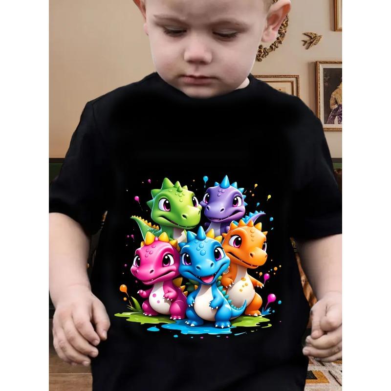 European sizes Fashionable Short-Sleeve T-Shirt for Boys Featuring Cute Dinosaur Designs, Perfect for Casual Wear 98cm чёрный