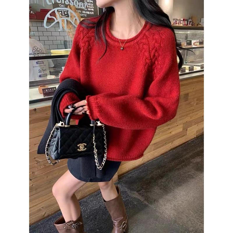 Casual Versatile Fashion Knitted Pullover Women's New Women's Autumn and Winter Loose Lazy Wind Knitted Sweater