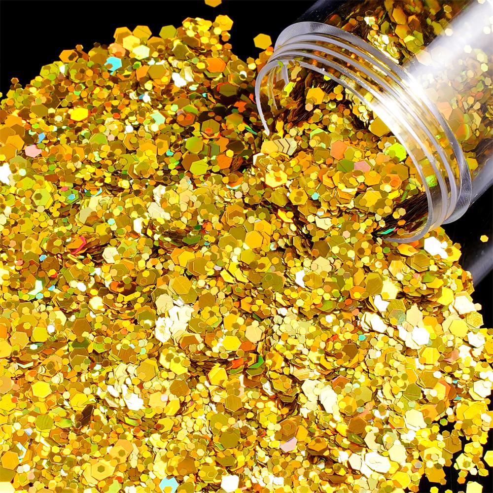 24g/Box Holographic Nail Art Glitter Hexagon Sequins Decorations Flakes Colorful Chunky Color Laser Sequins For DIY Epoxy Resin