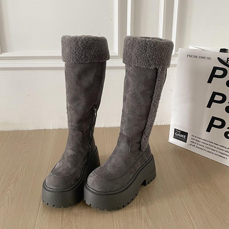 Fashion 2026 Winter Platform Snow Boots Women Fur Lined Knee High Long Boots Warm Thick Sole Side Zipper Stylish Botas Mujer