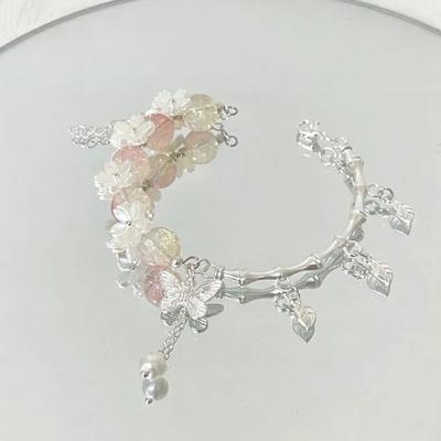 Rhinestone Butterfly Peach  Bracelet