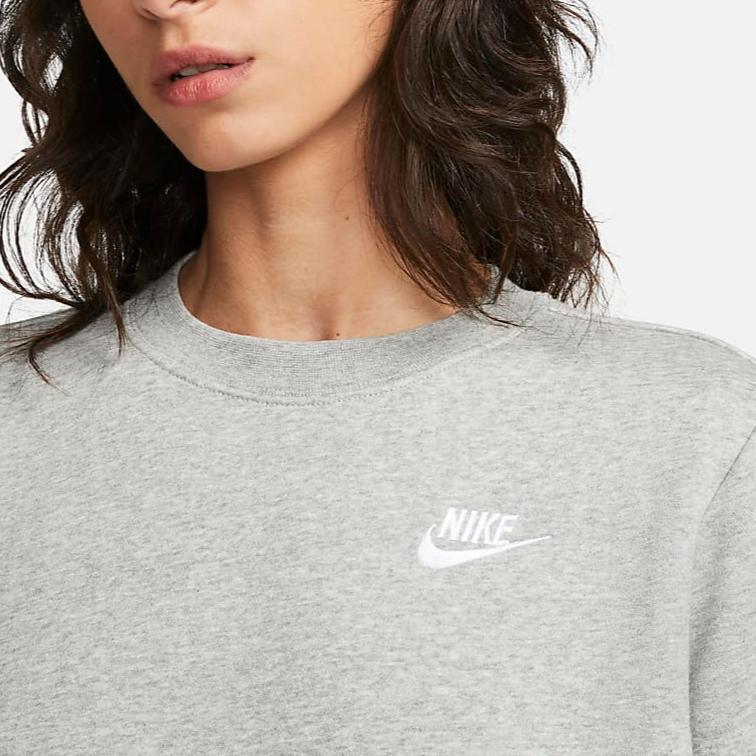 Nike Solid Color Logo Embroidered Crew Neck Sports Long Sleeve Sweatshirt Women Sweatshirt Dark-Gray DQ5474-063