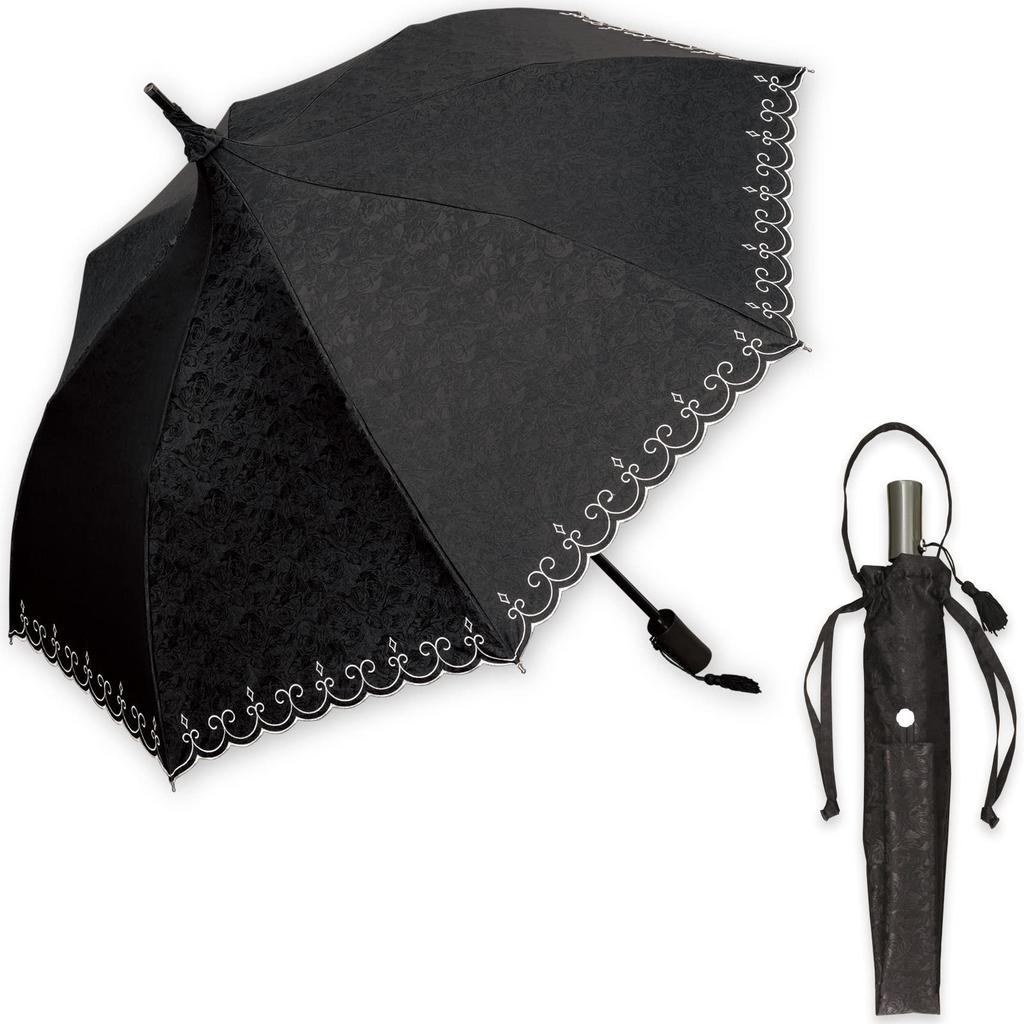 Pagoda 1st Class Sun and UV Folding Parasol Shading, Rain, Protection, - Petit-Rose-Pave (Black)